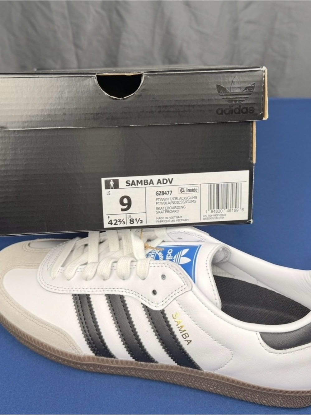 NWT adidas Samba ADV White with Black Stripes and Gum Sole 9M/10W
